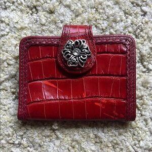 Red Brighton Croc-Embossed Wallet with Silver Accent